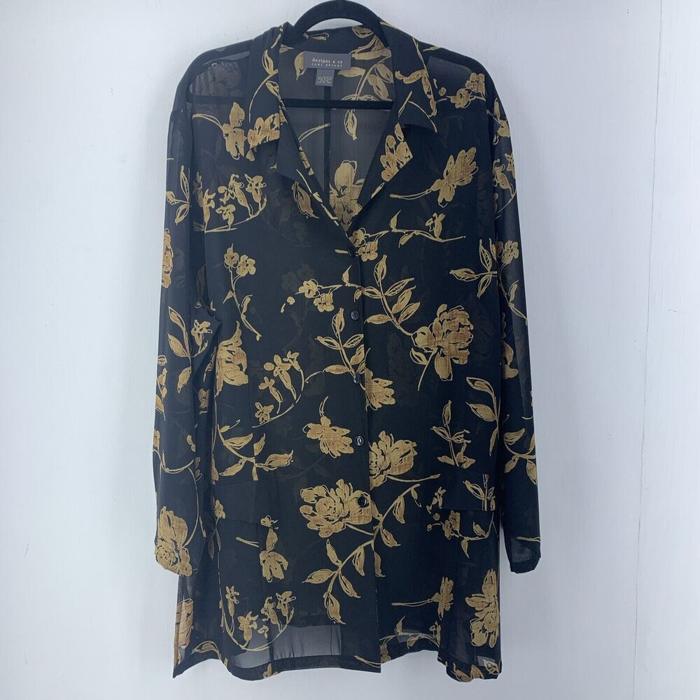 Lane Bryant Designs & Co 26 28 Tunic Top Duster Kimono Button Up Flowy Artsy